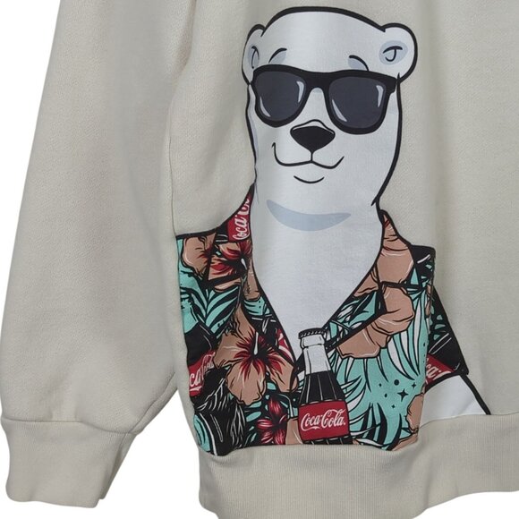 Coca-Cola Hoodie White Sweatshirt Large‎ Penguin Tropical Polar Bear - Picture 5 of 16